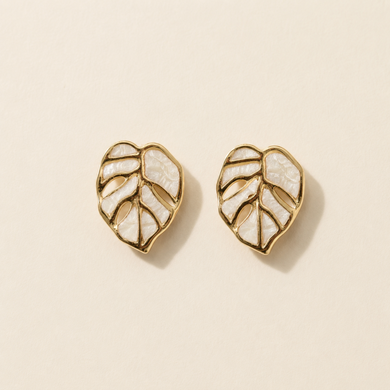 Gold Open-Work Monstera Leaf Stud Earrings