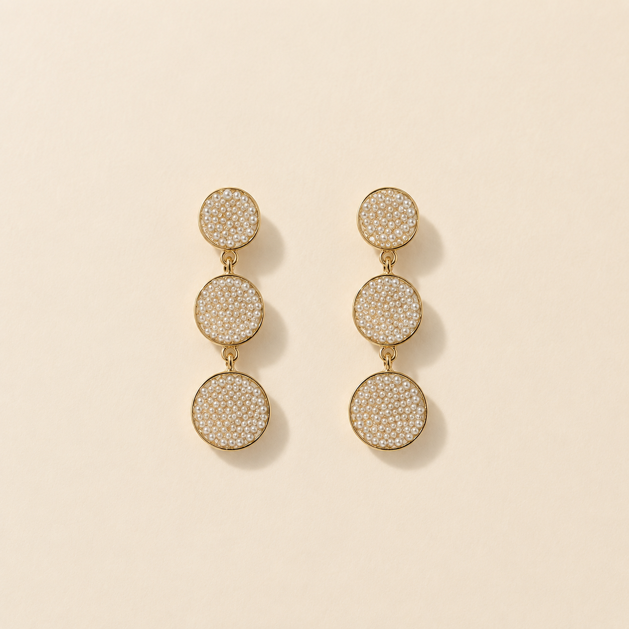 Three-Tier Circular Pavé Pearl Dangle