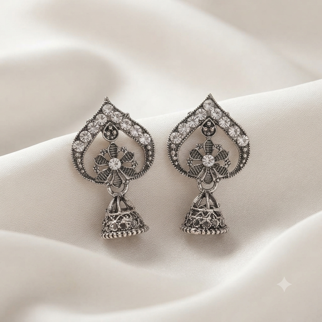 Oxidized Silver Open-Work Paisley Jhumka
