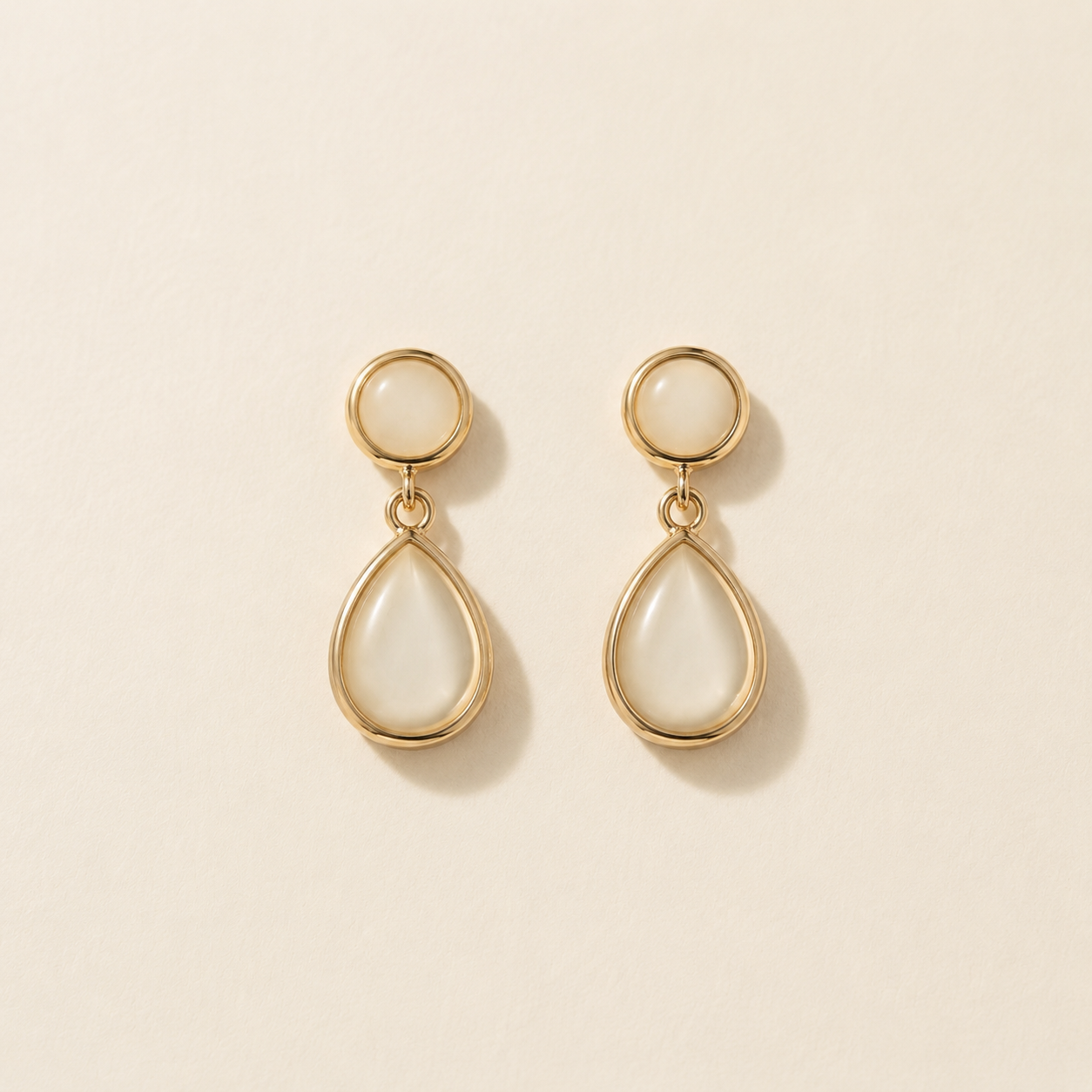 Gold Framed Teardrop Opaline Drop Earrings