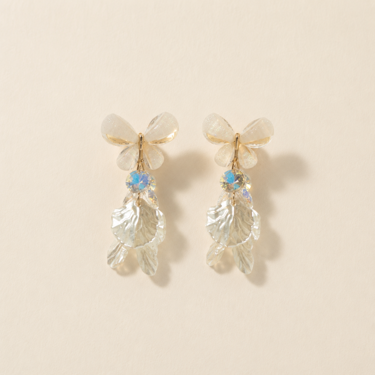 Iridescent Butterfly & Shell Drop Earrings