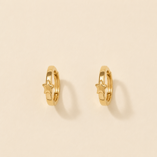 Gold Star Motif Mini Huggie Hoop Earrings