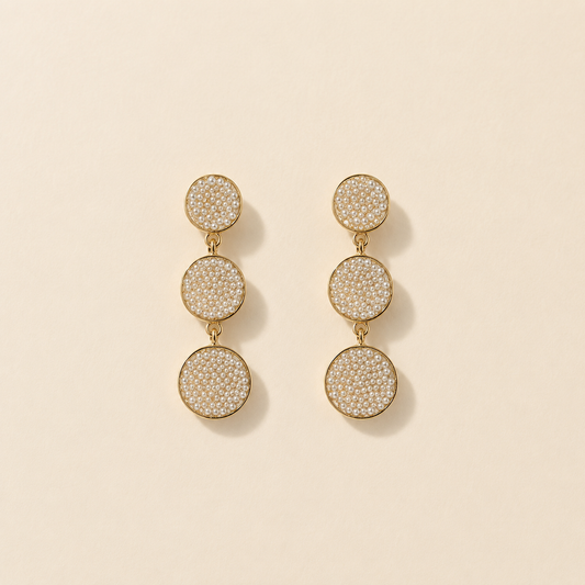 Three-Tier Circular Pavé Pearl Dangle