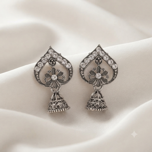 Oxidized Silver Open-Work Paisley Jhumka