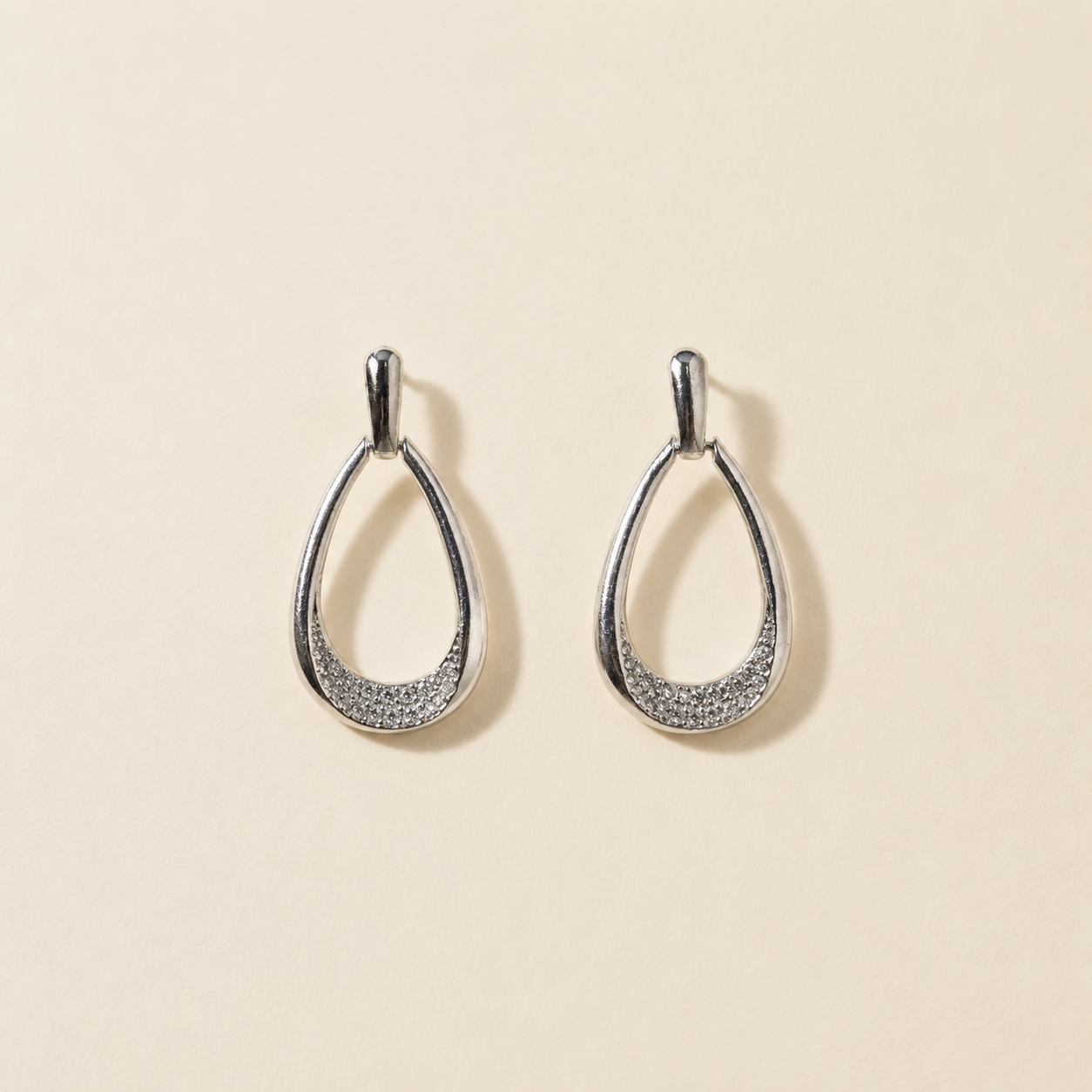 Silver Open Teardrop Pavé Dangle Earrings