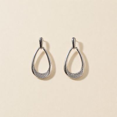 Silver Open Teardrop Pavé Dangle Earrings