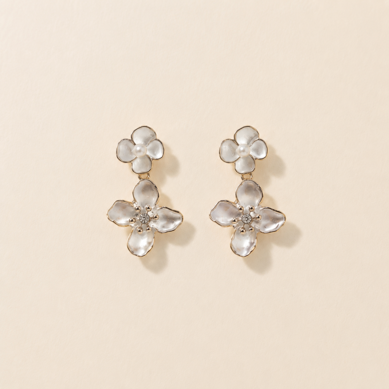Double Tiered Translucent Acrylic Flower Drop Earrings