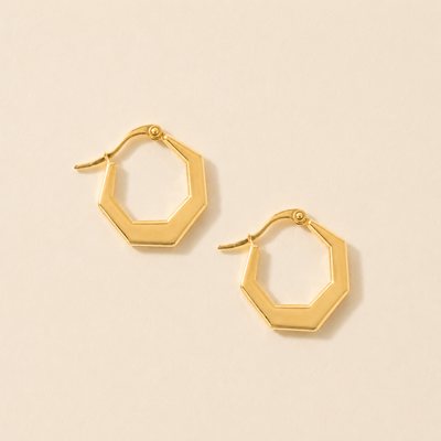 Geometric Hexagonal Gold Hoop Earrings
