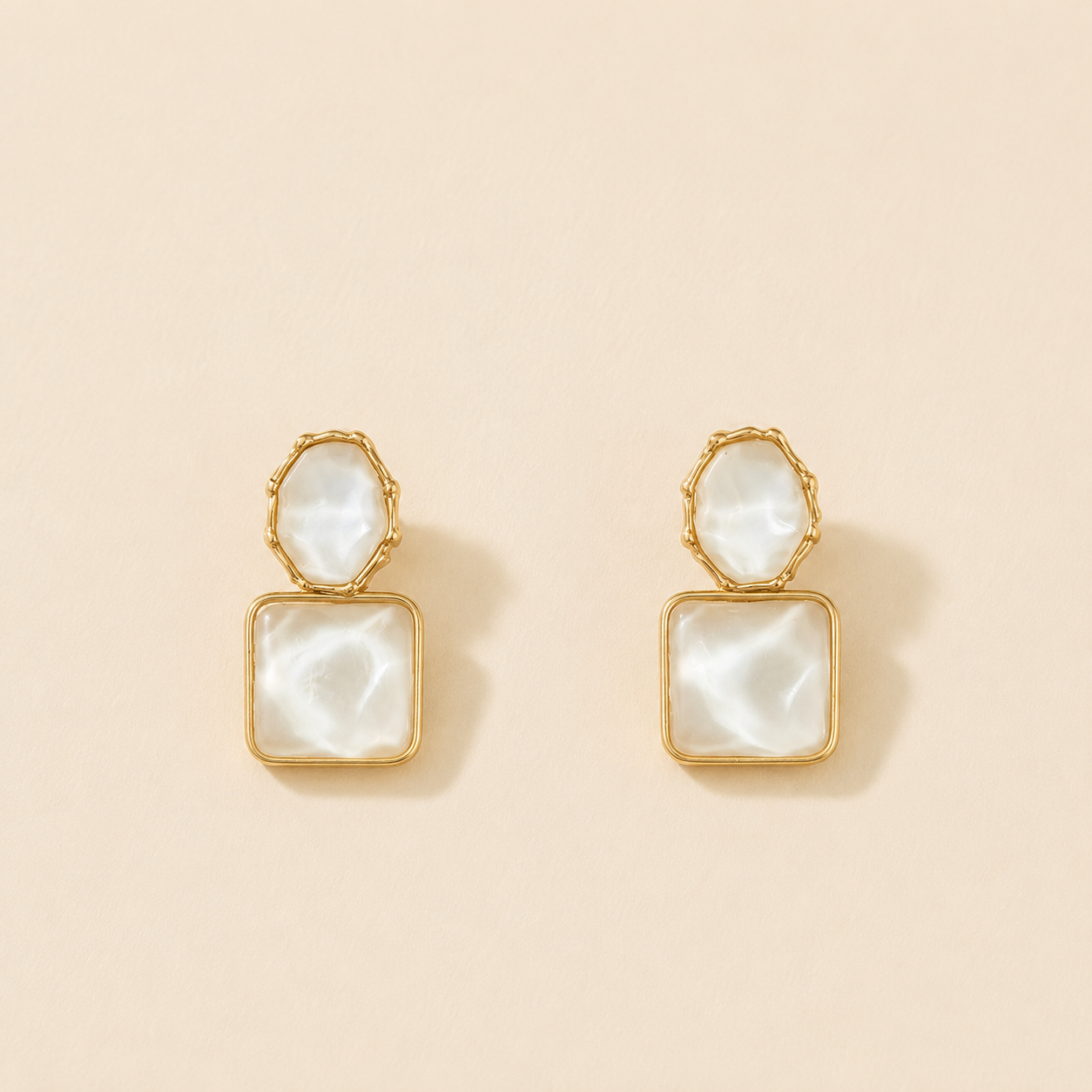 Geometric Mother-of-Pearl Textured Drop Earrings