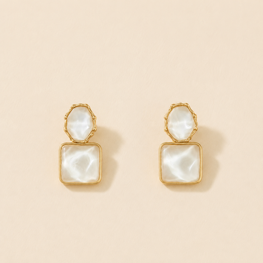 Geometric Mother-of-Pearl Textured Drop Earrings