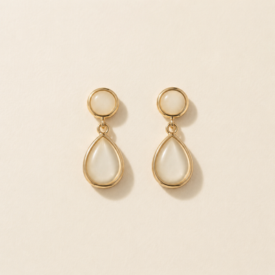 Gold Framed Teardrop Opaline Drop Earrings