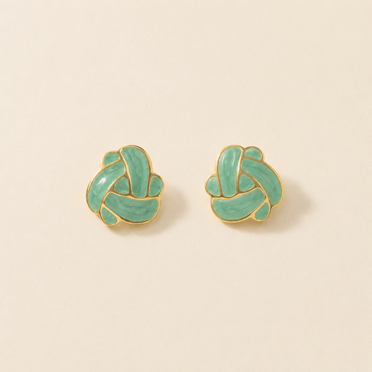 Green Marbled Enamel Knot Stud Earrings