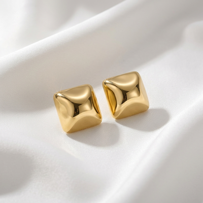 Polished Gold Domed Cushion Stud Earrings
