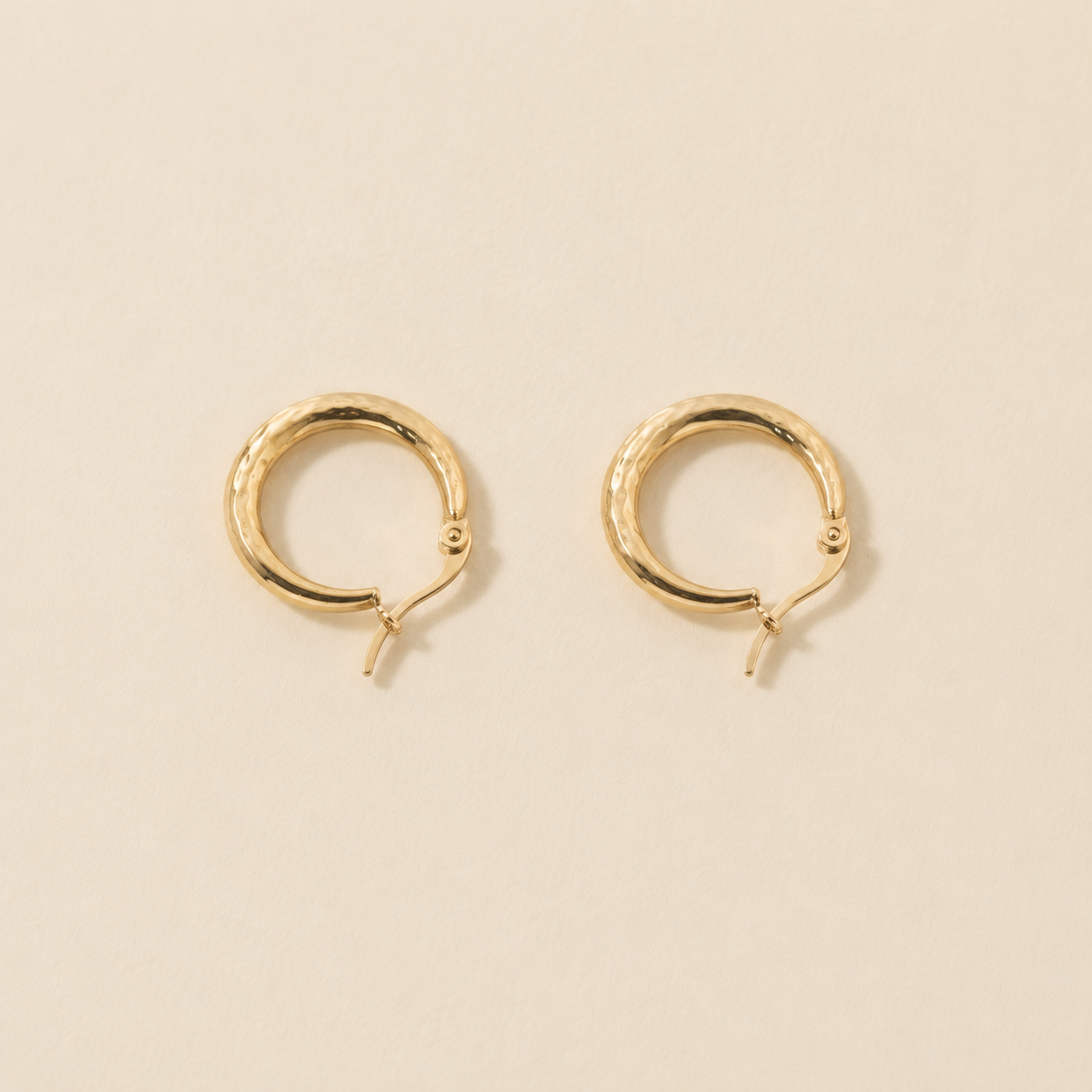 Minimalist Textured Hammered Gold Huggie Hoop