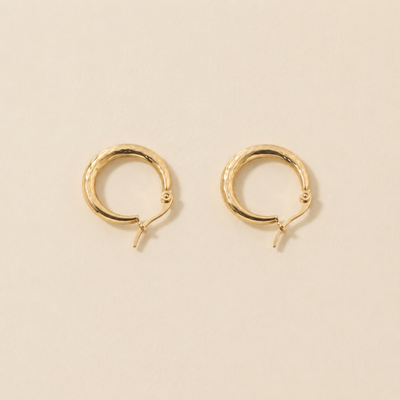 Minimalist Textured Hammered Gold Huggie Hoop