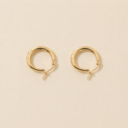 Minimalist Textured Hammered Gold Huggie Hoop